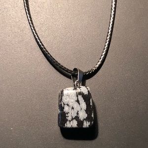 Snowflake Obsidian Polished Stone Pendant w/ Leather cord